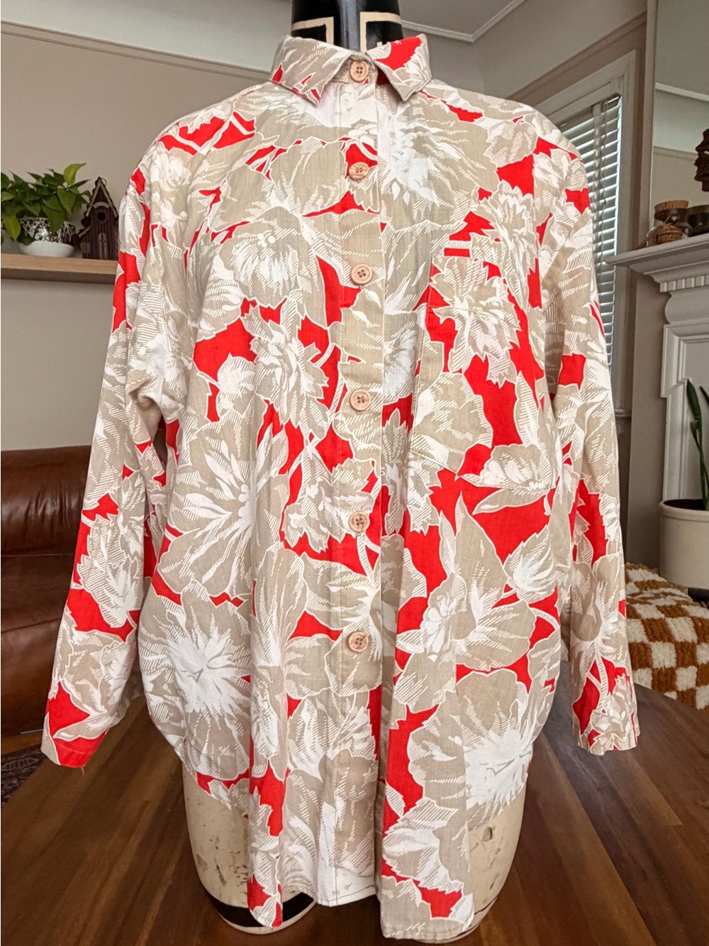Tropical Floral Fun and Funky Button Up Blouse